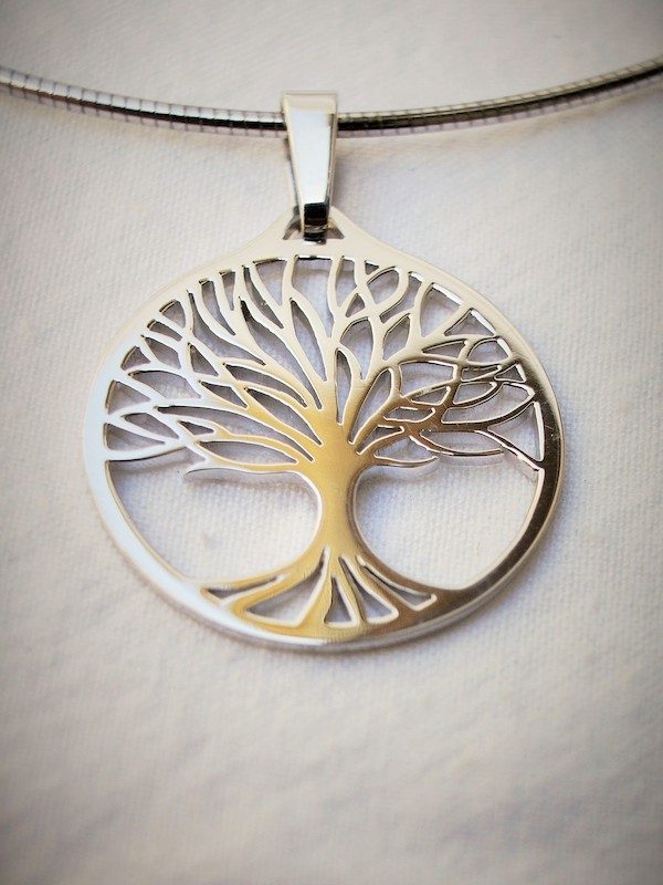 Pendentif or blanc arbre de vie