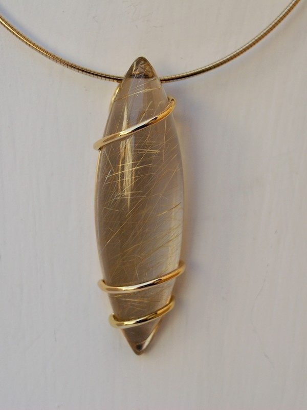 Pendentif or jaune quartz rutil