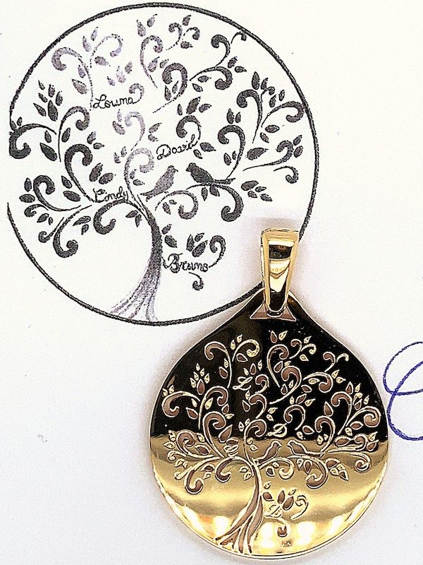 Pendentif arbre et son dessin